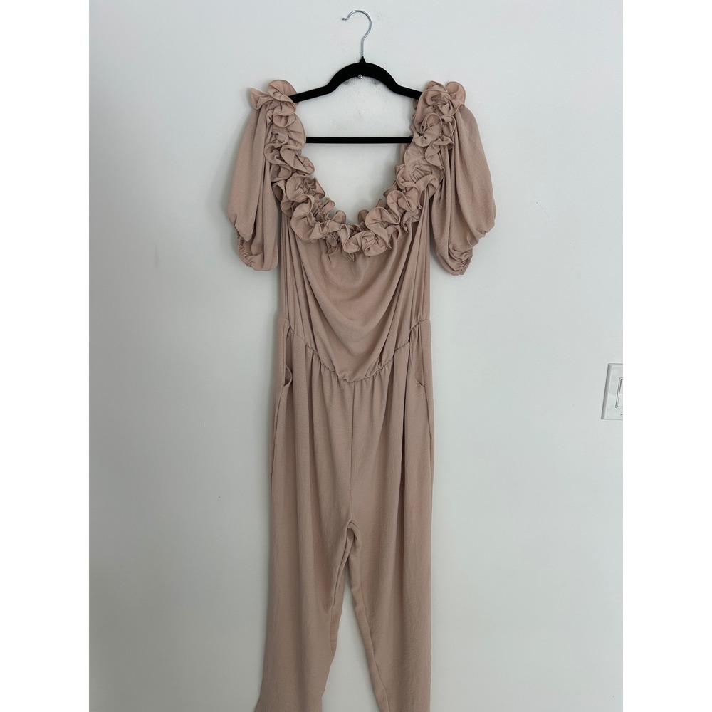 ChicMe Ruffle‎ Neck Puff Sleeve Jumpsuit Blush Pink XL ODT99613A